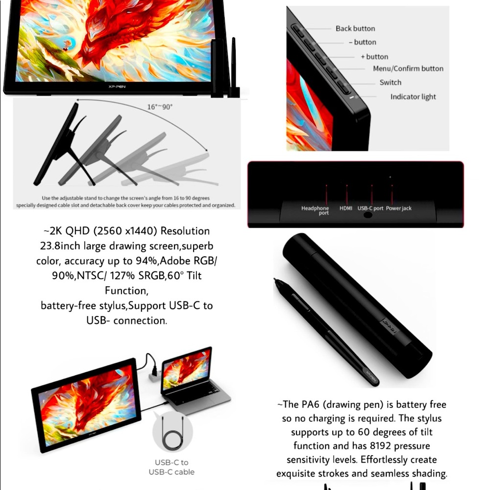 - X-Pen artist 24 USED ONCE! connects to Mac, PC.